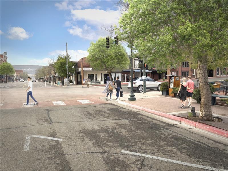 Current: Current image of Main Avenue in Durango, CO looking north from the Southwest intersection at College Drive